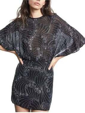 The Kooples Black Mini Dress with Silver Embellishment